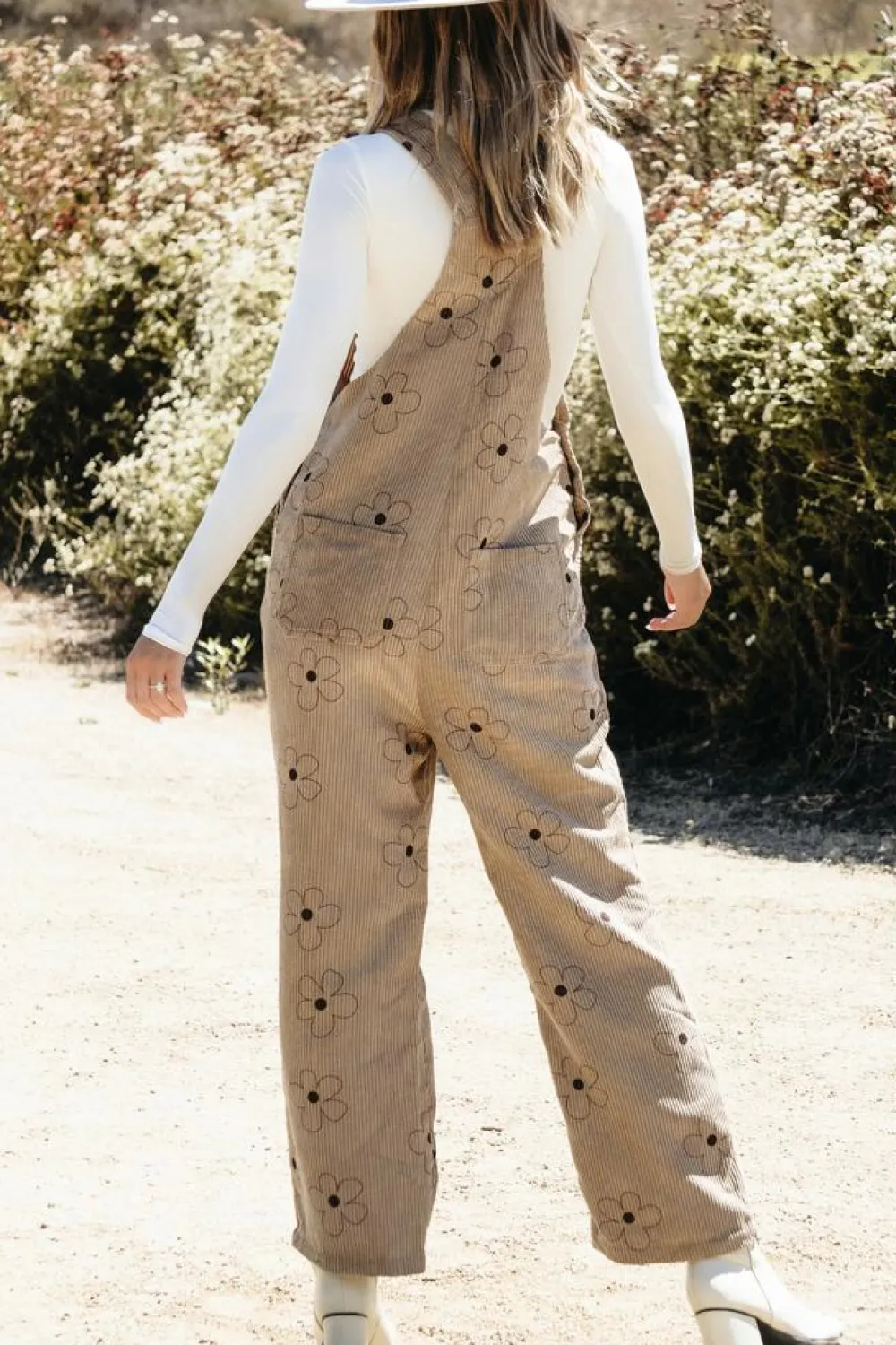 Best Dear-Lover Flower Print Corduroy Overalls Khaki