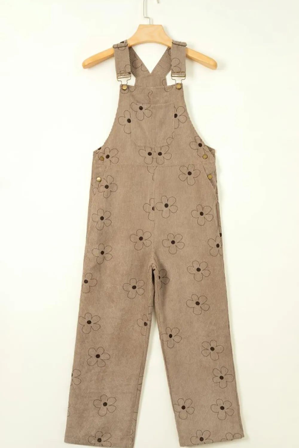 Best Dear-Lover Flower Print Corduroy Overalls Khaki