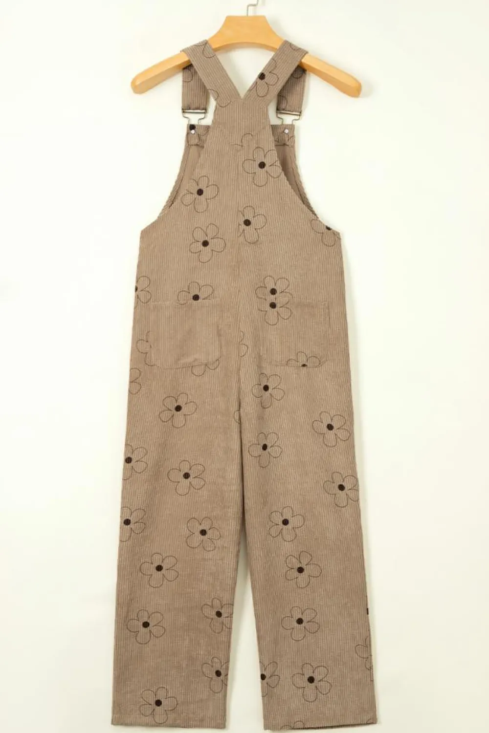 Best Dear-Lover Flower Print Corduroy Overalls Khaki