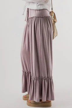 Fashion Dear-Lover Frilled Drawstring High Waist Wide Leg Pants Khaki