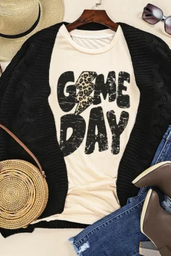 New Dear-Lover Game Day Rugby Football Season Leopard Lightning T Shirt Khaki
