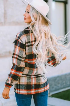 Online Dear-Lover Geometric Plaid Print Pocketed Shacket Khaki