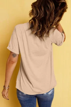 Outlet Dear-Lover Halloween Fall Bowknot Graphic Short Sleeve Top Khaki