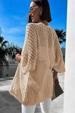 Hot Dear-Lover Hollow-out Bracelet Sleeve Knit Cardigan Khaki