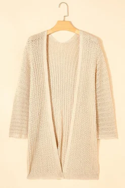 Hot Dear-Lover Hollow-out Bracelet Sleeve Knit Cardigan Khaki