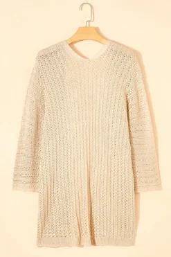 Hot Dear-Lover Hollow-out Bracelet Sleeve Knit Cardigan Khaki