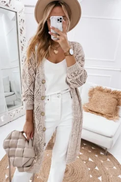Hot Dear-Lover Hollow-out Openwork Knit Cardigan Khaki