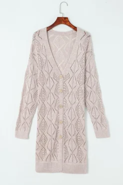 Hot Dear-Lover Hollow-out Openwork Knit Cardigan Khaki