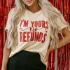 Clearance Dear-Lover I'm Yours No Refunds Crew Neck Graphic Tee Khaki