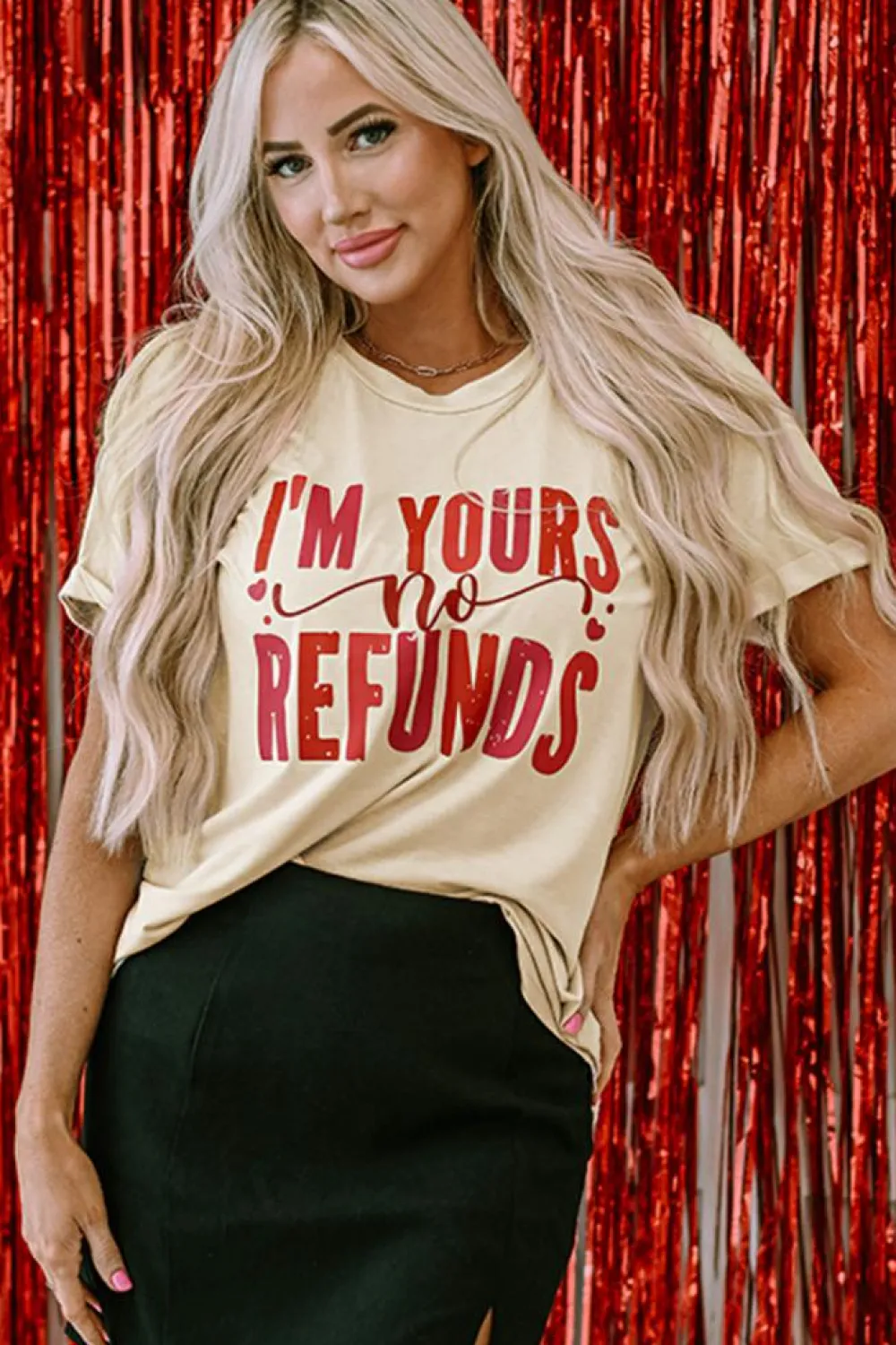Clearance Dear-Lover I'm Yours No Refunds Crew Neck Graphic Tee Khaki