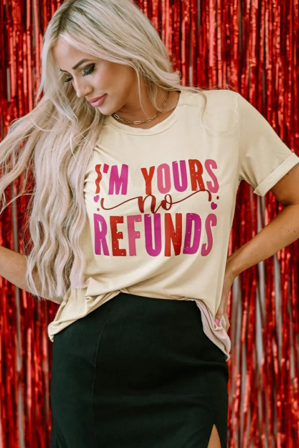 Clearance Dear-Lover I'm Yours No Refunds Crew Neck Graphic Tee Khaki