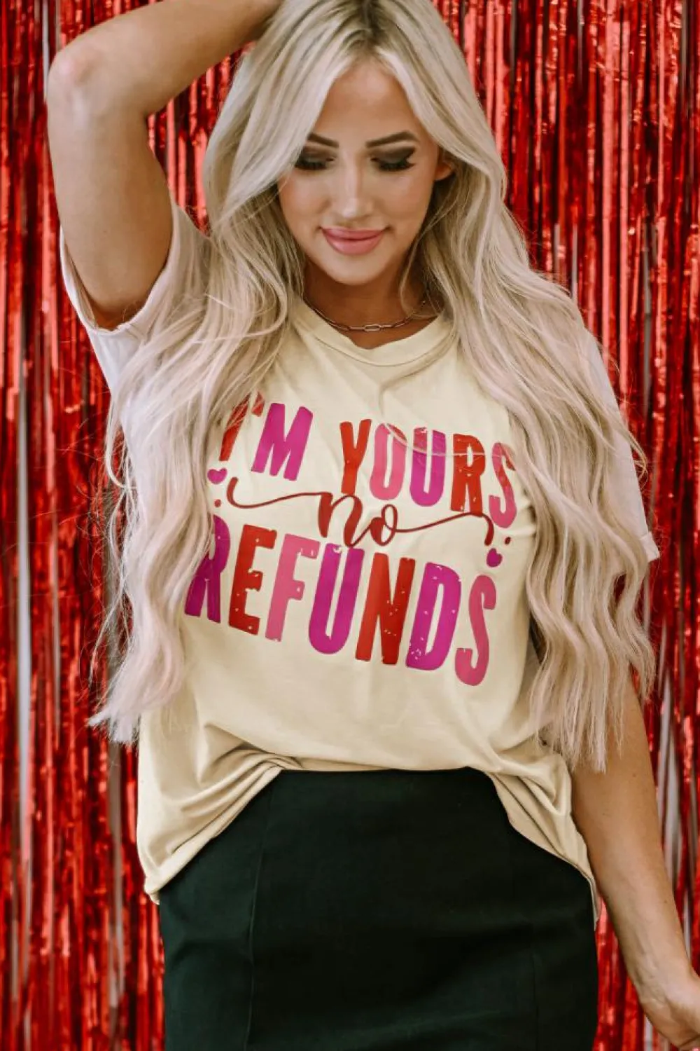 Clearance Dear-Lover I'm Yours No Refunds Crew Neck Graphic Tee Khaki