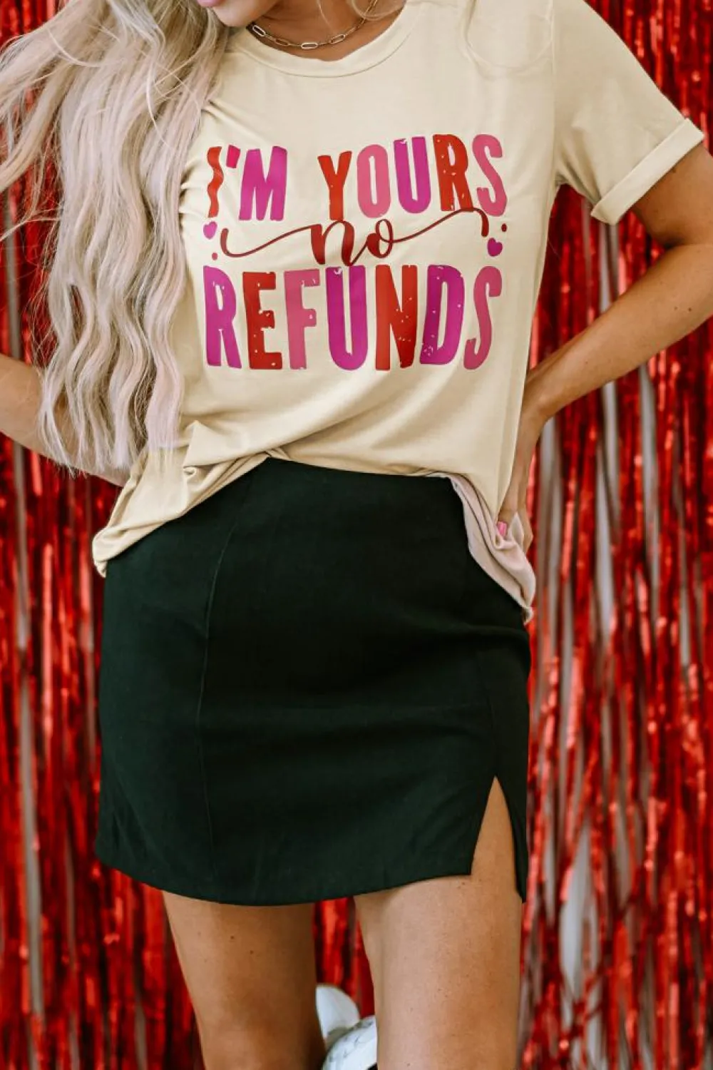 Clearance Dear-Lover I'm Yours No Refunds Crew Neck Graphic Tee Khaki