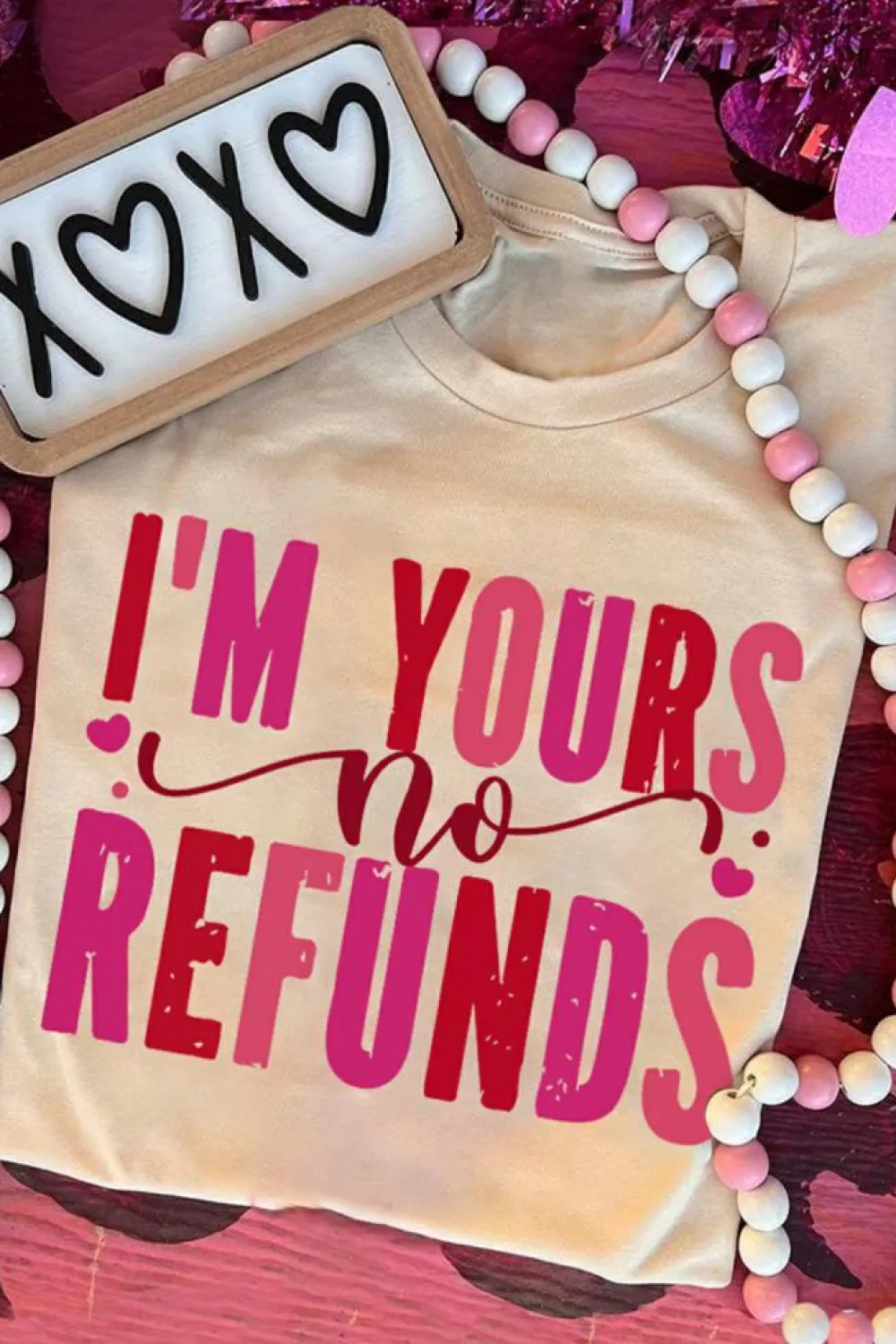 Clearance Dear-Lover I'm Yours No Refunds Crew Neck Graphic Tee Khaki