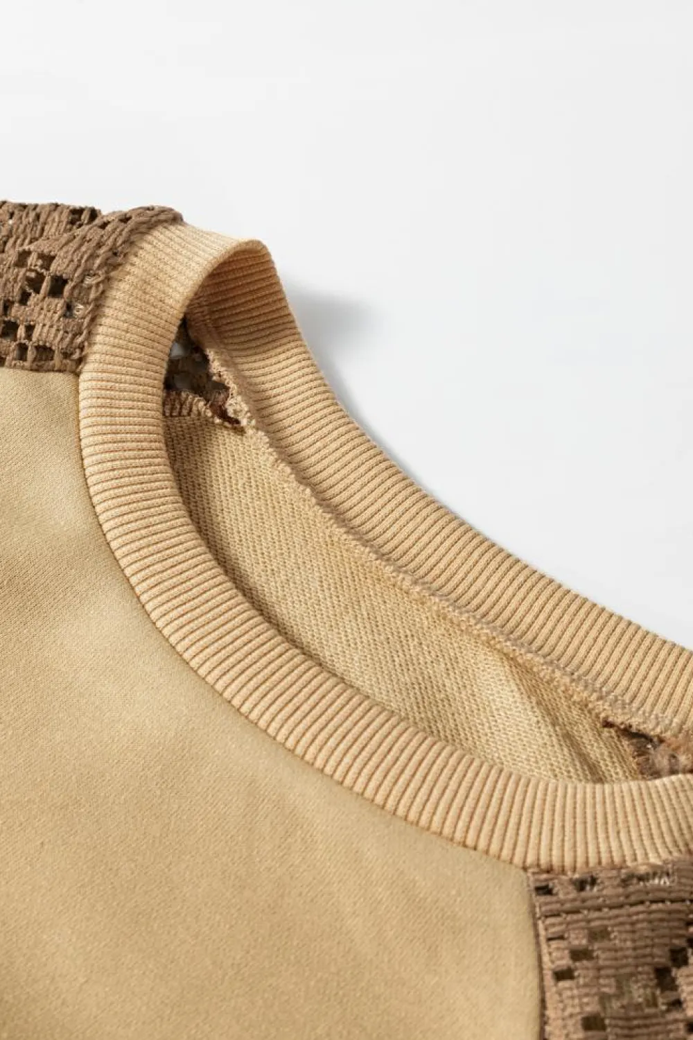 Discount Dear-Lover Lace Patchwork Colorblock Drop Shoulder Sweatshirt Khaki