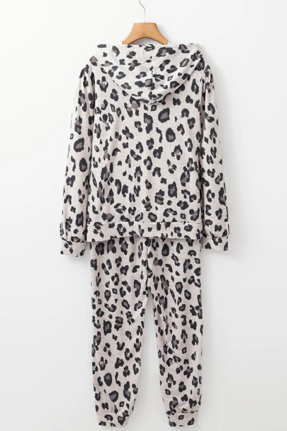 Best Dear-Lover Leopard Print Drawstring Hoodie and Skinny Pants Lounge Set Khaki