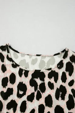 New Dear-Lover Leopard Print Layered Ruffled Short Sleeve Blouse Khaki