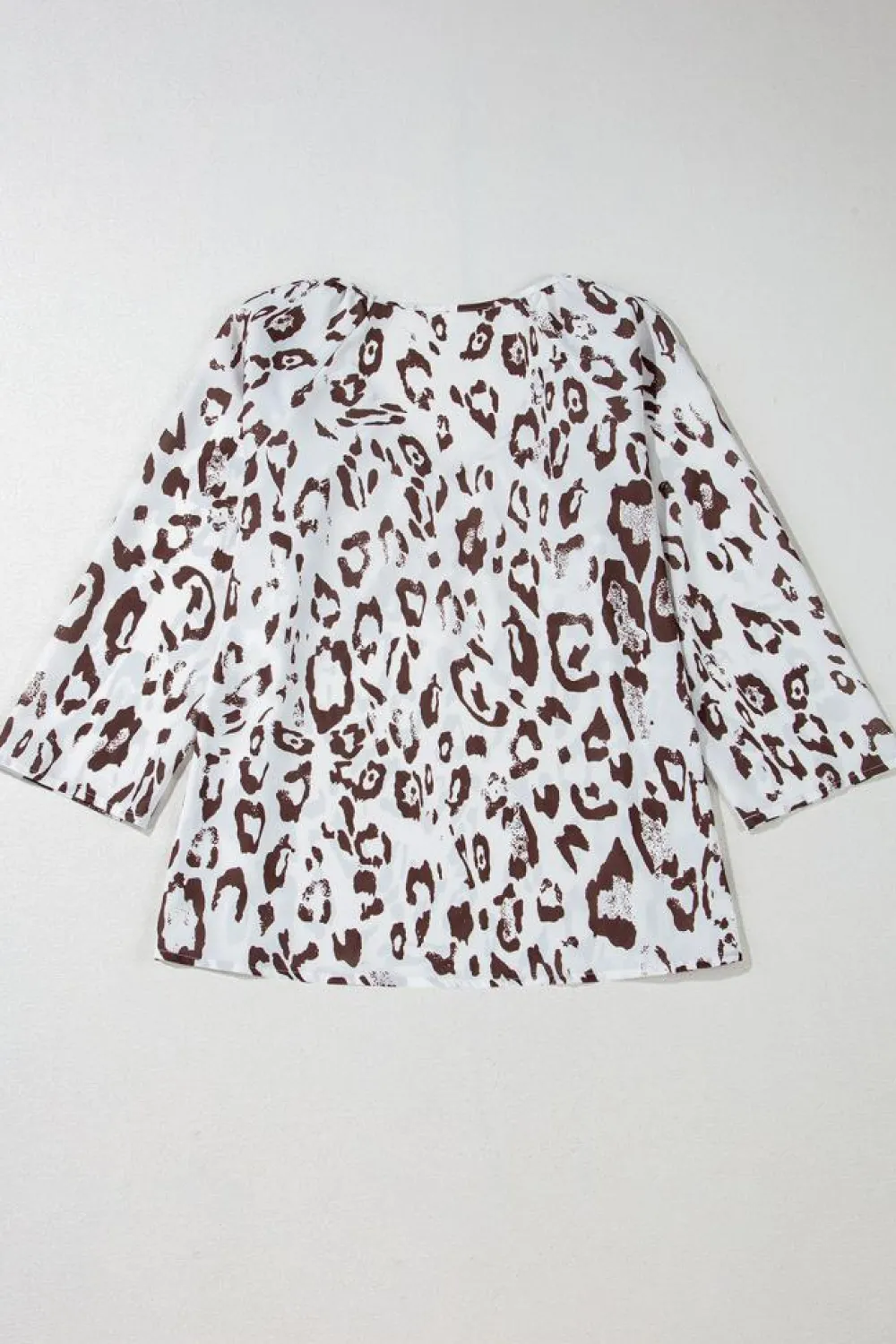 Online Dear-Lover Leopard Print Ruched V Neck 3/4 Sleeve Blouse Khaki