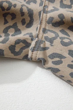 Fashion Dear-Lover Leopard Printed Drawstring Waist Pocketed Wide Leg Jeans Khaki