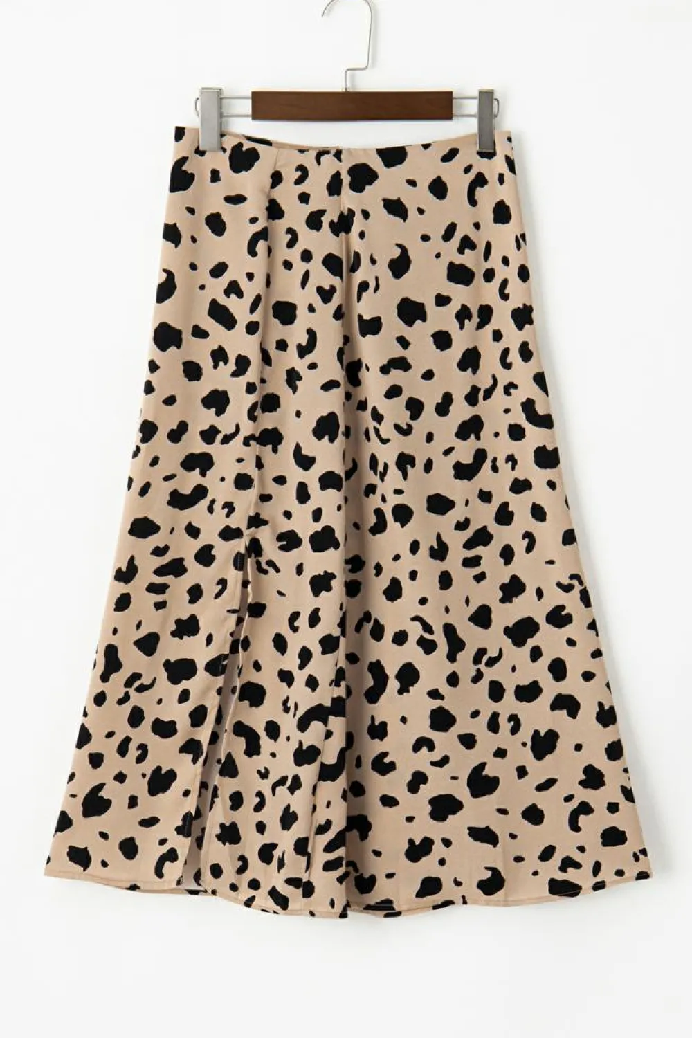 New Dear-Lover Leopard Spots Printed Split Hem Midi Skirt Khaki