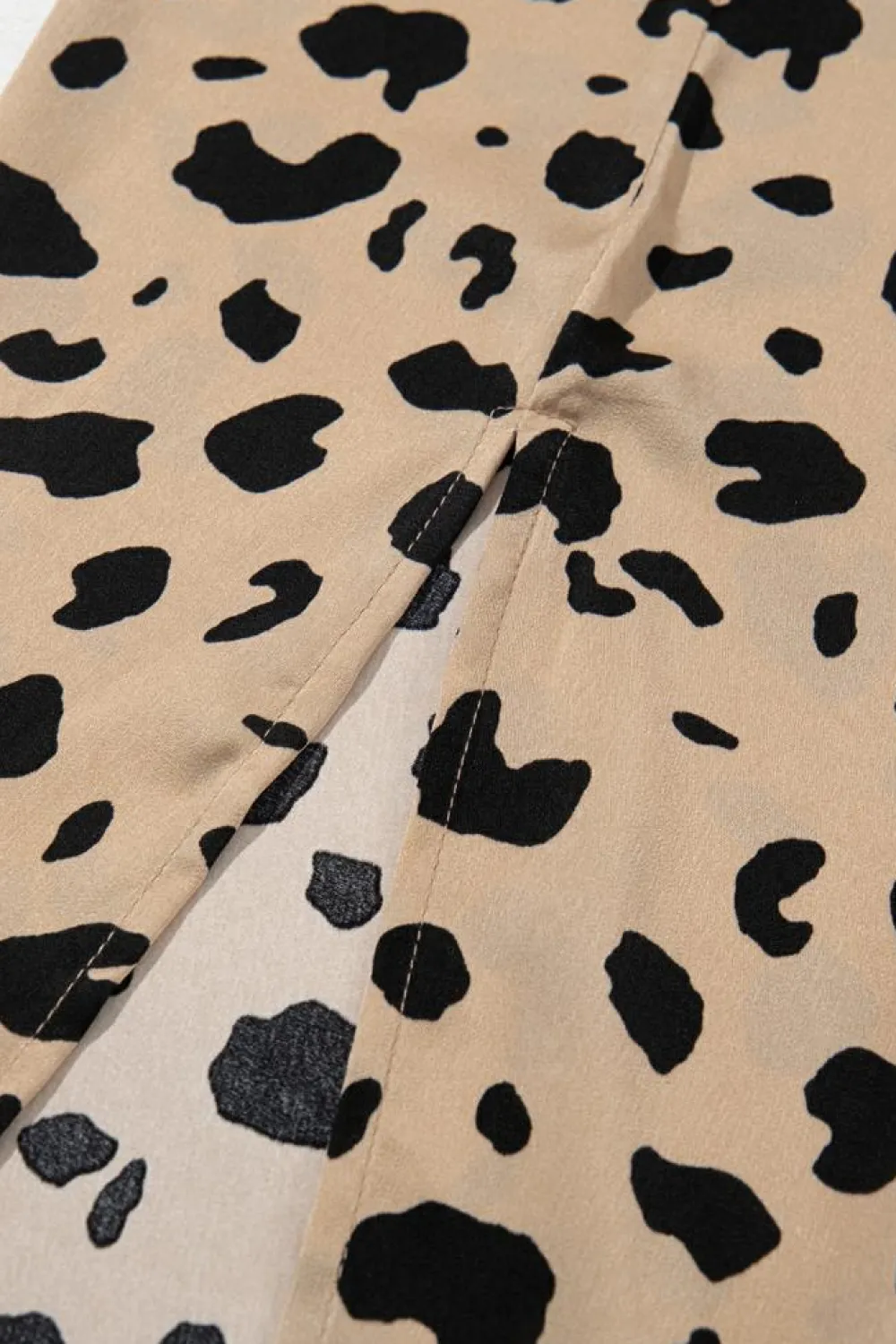 New Dear-Lover Leopard Spots Printed Split Hem Midi Skirt Khaki