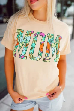 Outlet Dear-Lover MOM Floral Letter Print T Shirt Khaki