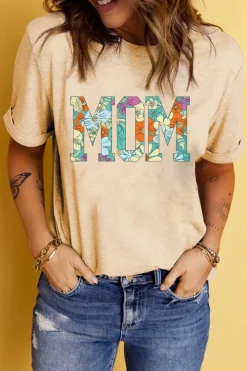 Outlet Dear-Lover MOM Floral Letter Print T Shirt Khaki