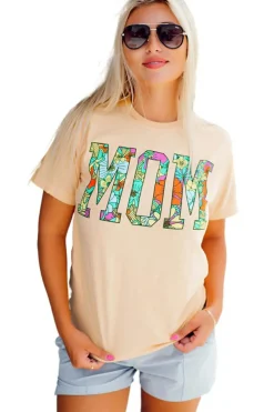 Outlet Dear-Lover MOM Floral Letter Print T Shirt Khaki