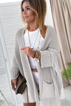 New Dear-Lover Oversized Fold Over Sleeve Open Front Cardigan Khaki