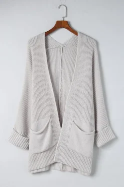 New Dear-Lover Oversized Fold Over Sleeve Open Front Cardigan Khaki
