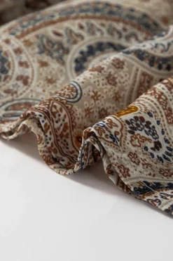 Fashion Dear-Lover Paisley Printed Spaghetti Strap V Neck Smocked Babydoll Tank Top Khaki