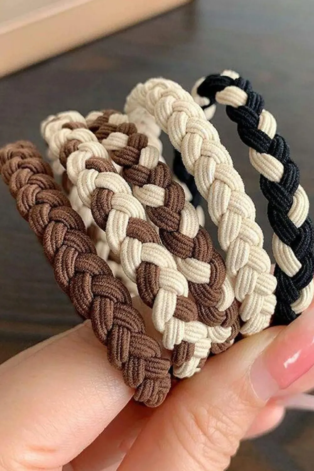 Fashion Dear-Lover 5pcs Smile Face Decor Braided Hair Ties Khaki