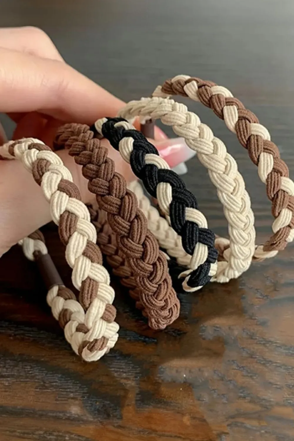 Fashion Dear-Lover 5pcs Smile Face Decor Braided Hair Ties Khaki