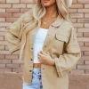 New Dear-Lover Pearl Beaded Raw Hem Button Up Denim Jacket Khaki