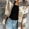 Online Dear-Lover Plaid Color Block Buttoned Long Sleeve Jacket with Pocket Khaki
