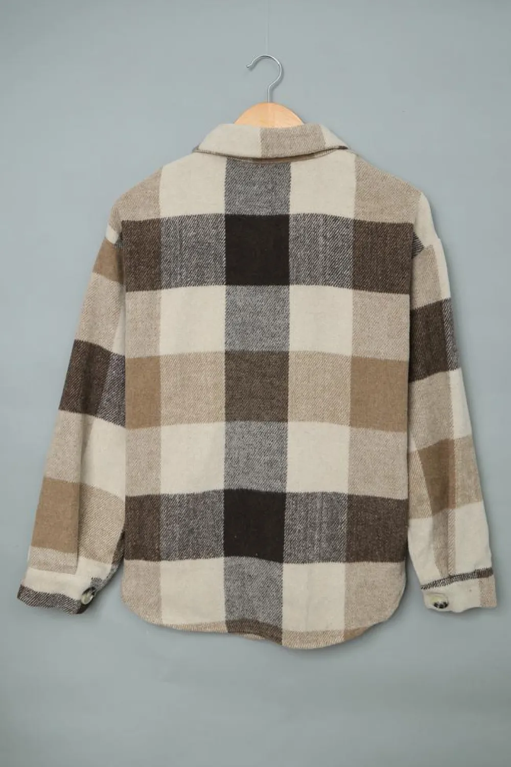Online Dear-Lover Plaid Color Block Buttoned Long Sleeve Jacket with Pocket Khaki