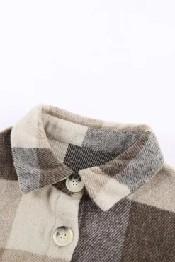 Online Dear-Lover Plaid Color Block Buttoned Long Sleeve Jacket with Pocket Khaki
