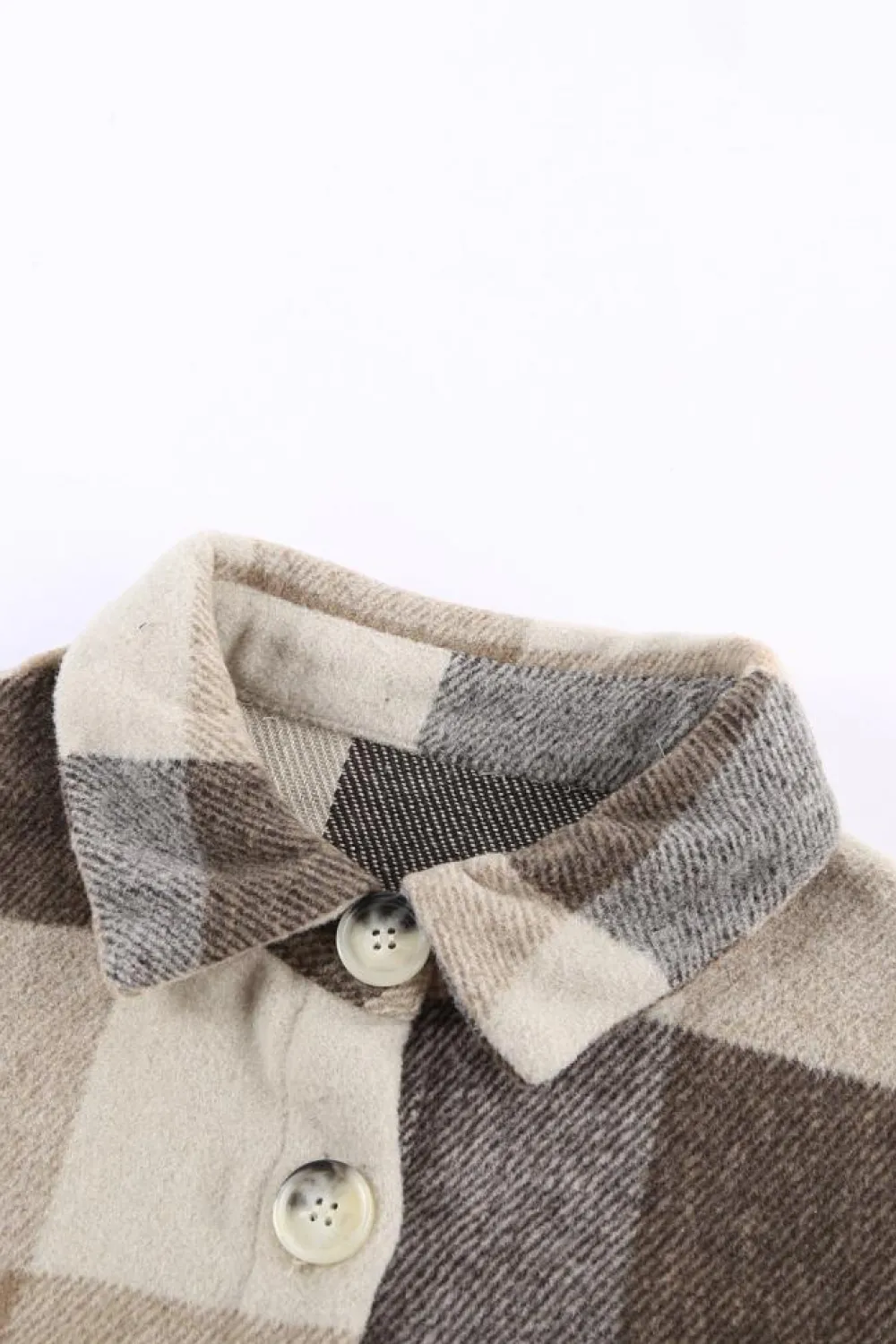 Online Dear-Lover Plaid Color Block Buttoned Long Sleeve Jacket with Pocket Khaki