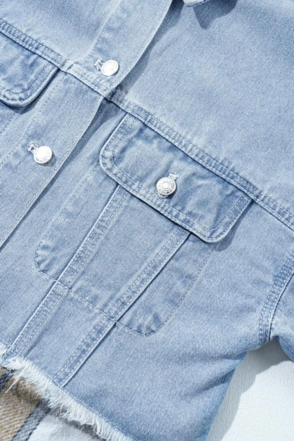 Sale Dear-Lover Plaid Patchwork Buttoned Oversized Denim Jacket Khaki