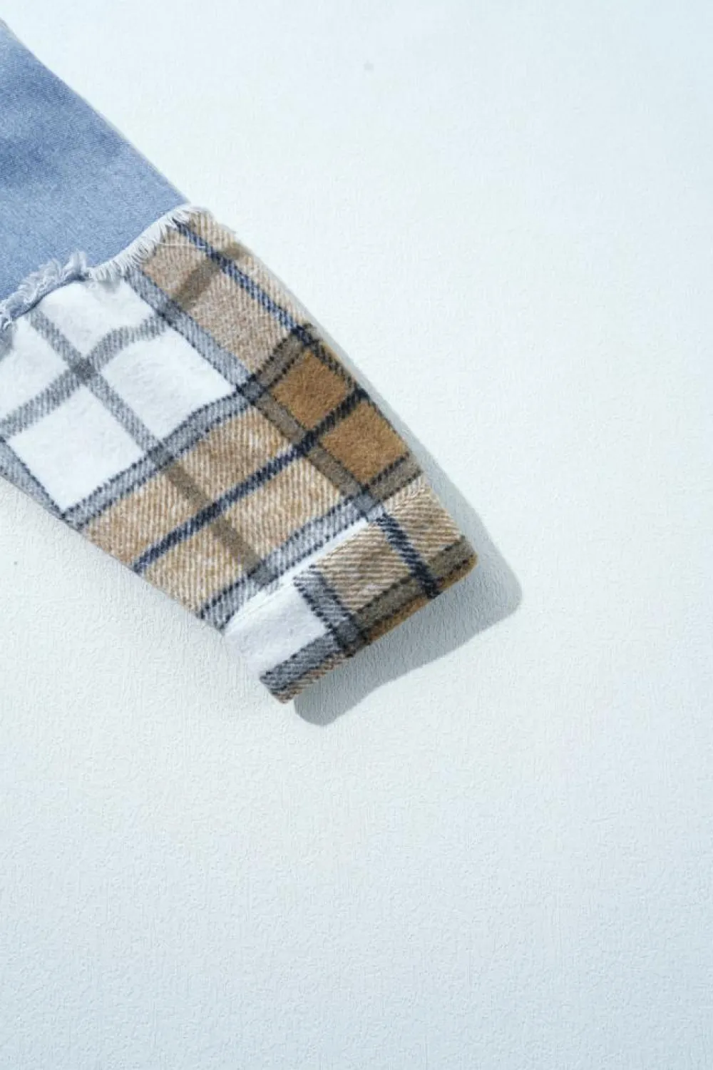 Sale Dear-Lover Plaid Patchwork Buttoned Oversized Denim Jacket Khaki