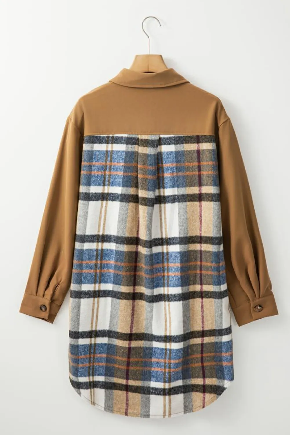 Discount Dear-Lover Plaid Patchwork Long Sleeve Shirt Mini Dress Khaki