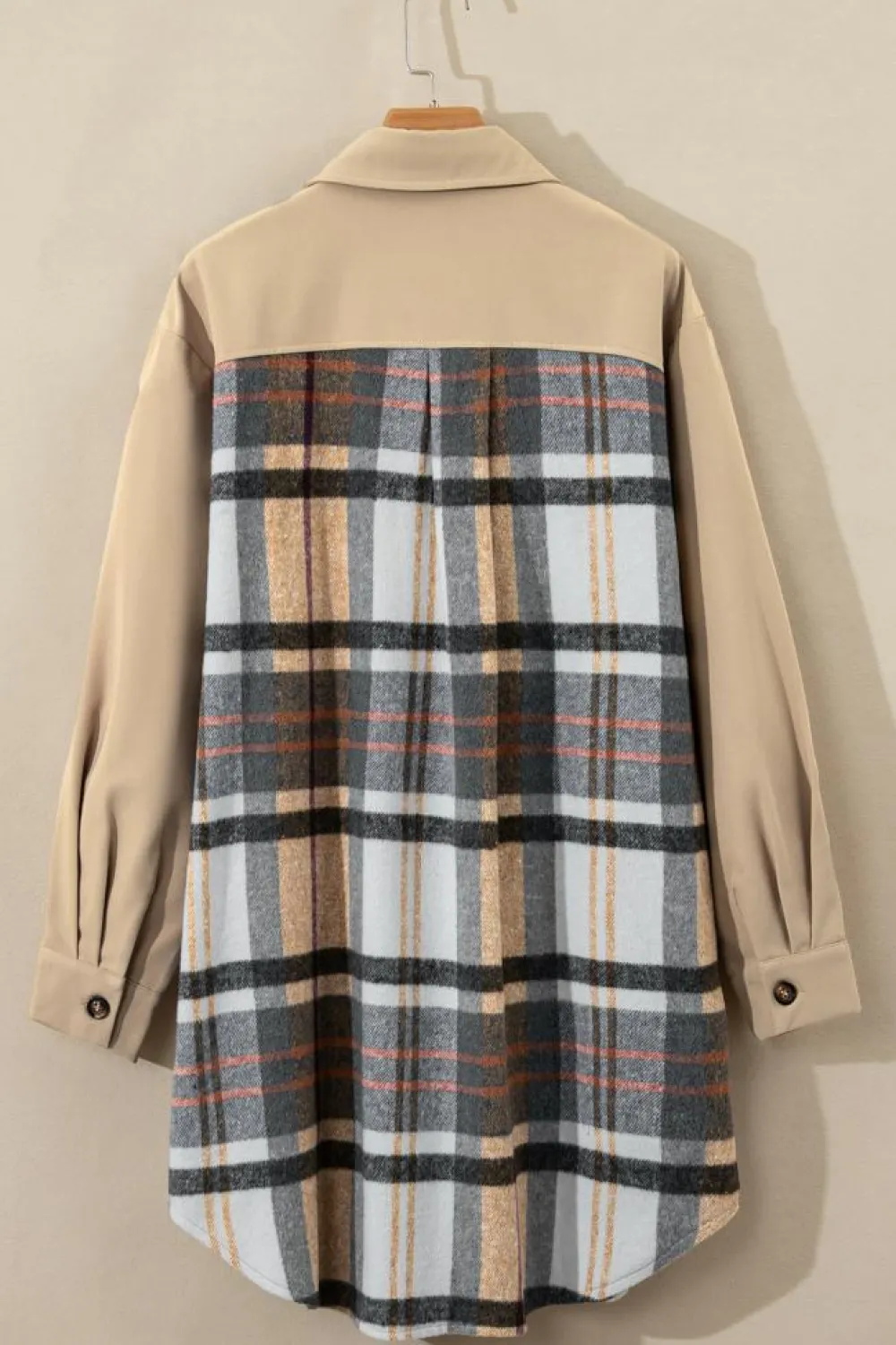 Hot Dear-Lover Plaid Patchwork Long Sleeve Shirt Mini Dress Khaki
