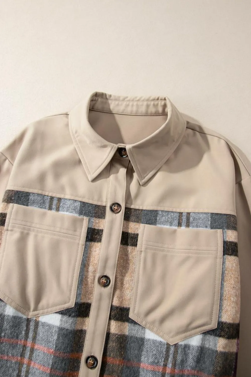 Hot Dear-Lover Plaid Patchwork Long Sleeve Shirt Mini Dress Khaki