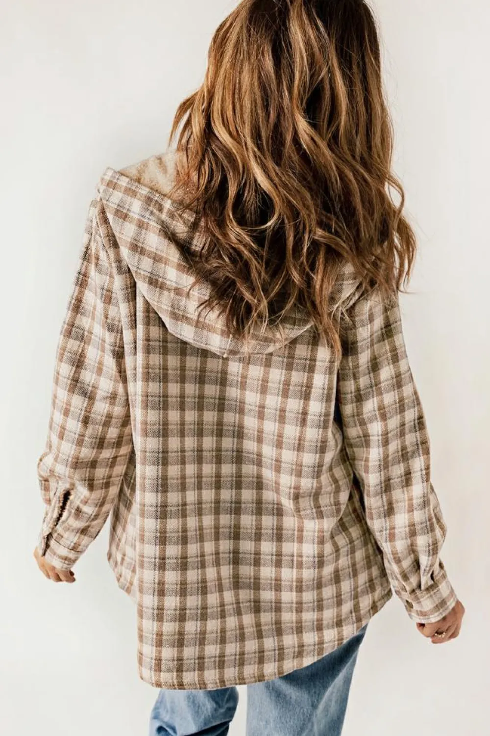 Best Dear-Lover Plaid Pattern Sherpa Lined Hooded Shacket Khaki