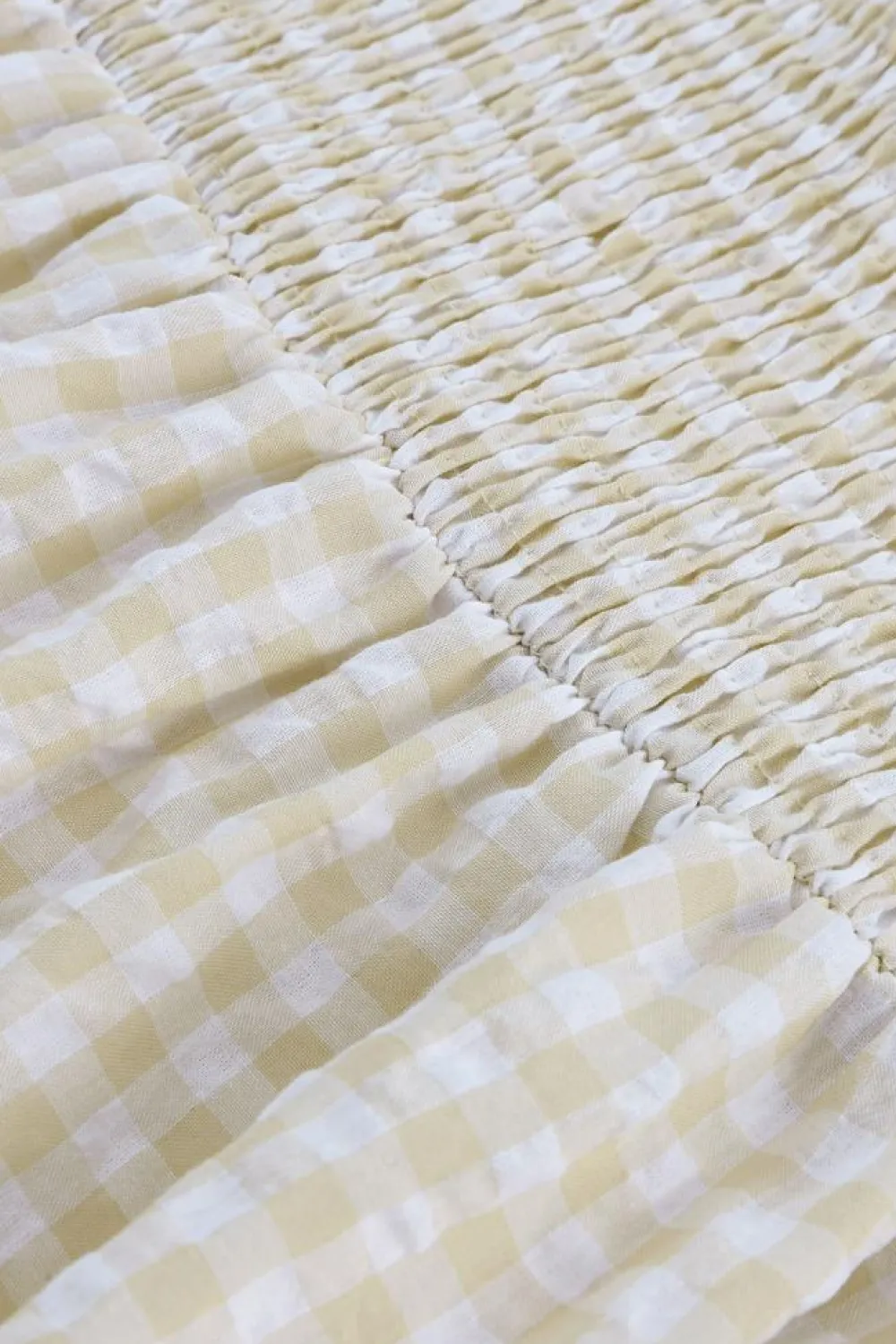 Clearance Dear-Lover Plaid Ruffled Sleeve Smocked Maxi Dress Khaki