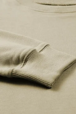 Outlet Dear-Lover Plain Crew Neck Pullover Sweatshirt Khaki