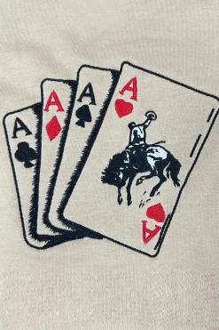 Best Dear-Lover Poker Queen Embroidered Graphic Tee Khaki