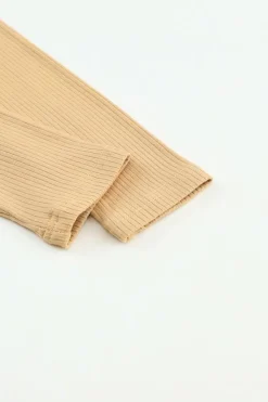 Sale Dear-Lover Ribbed Knit High Neck Long Sleeve Top Khaki