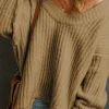 Best Dear-Lover Khaki Ribbed Knit Round Neck Slouchy Chunky Sweater Pale Khaki