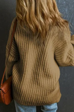 Best Dear-Lover Khaki Ribbed Knit Round Neck Slouchy Chunky Sweater Pale Khaki